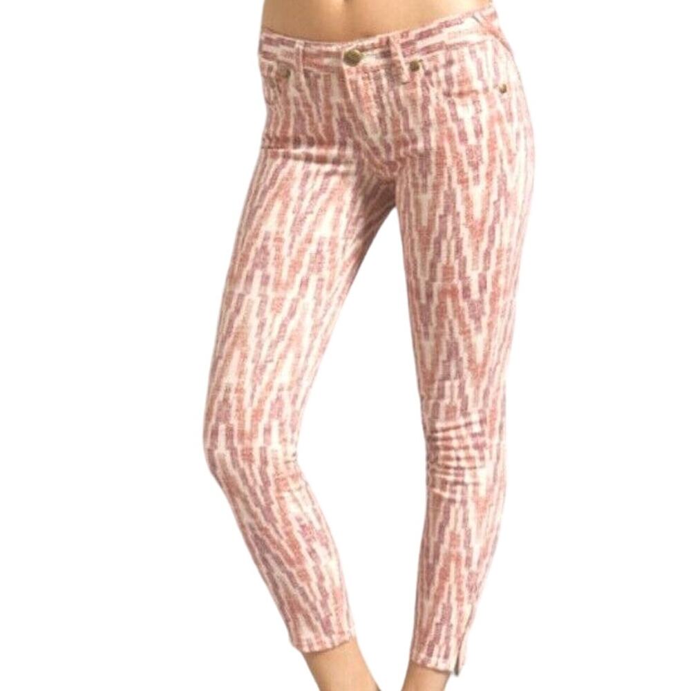 Free People Women Skinny Pink Chevron Ankle Zip Pant 26 Boho Artsy Indie Hippie
